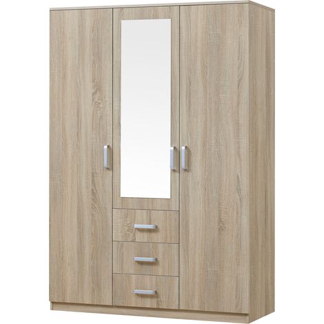 Armadio camera da letto armadio moderno contenitore senza tempo 5 ripiani 3 cassetti + specchio MDF 176 x 120 x 52 cm effetto rovere sonoma 030006369