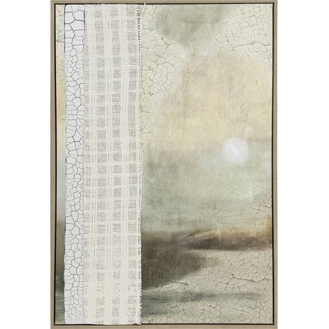 Lienzo enmarcado con diseño de paisaje con efecto craquelado y tejido en tonos neutros, 90x60cm (1/5)