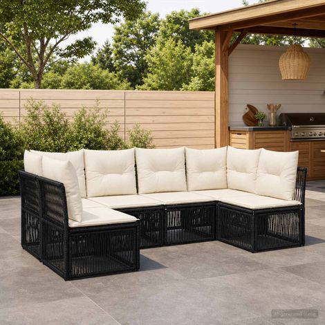 vidaXL Ensemble de canapé de jardin 6 pcs Noir polyrotin (1/5)