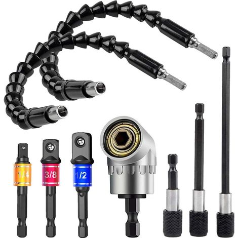 Rallonges de tuyau flexibles, raccords coudés de 1/2 pouce, 3/8 pouce et 1/4 pouce, un ensemble d'adaptateurs de raccords rivetés colorés, 2 tiges flexibles + 3 bouchons + 3 tiges + petits coudes arge (1/4)