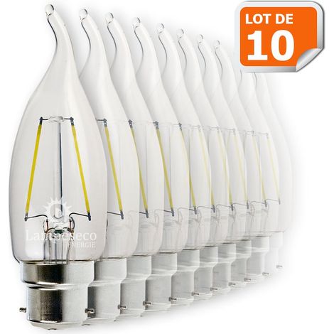 Lampesecoenergie – Lot de 10 ampoules LED flamme coup de vent filament 4W (éq. 42W) – Culot B22 à baïonnette – Économie d'énergie – Ambiance chaleureuse