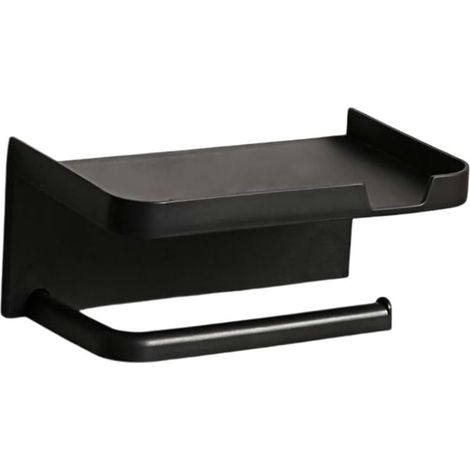 Lot de 2 porte-papier toilette mural universel et support pour téléphone portable, porte-papier toilette perforé autocollantnoir (1/5)