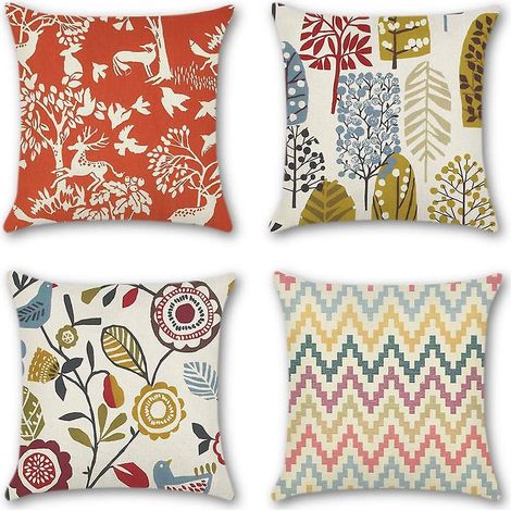 Ensemble de 4 housses de coussin décoratives en coton et lin doux, style automne, 45 x 45 cm (1/5)