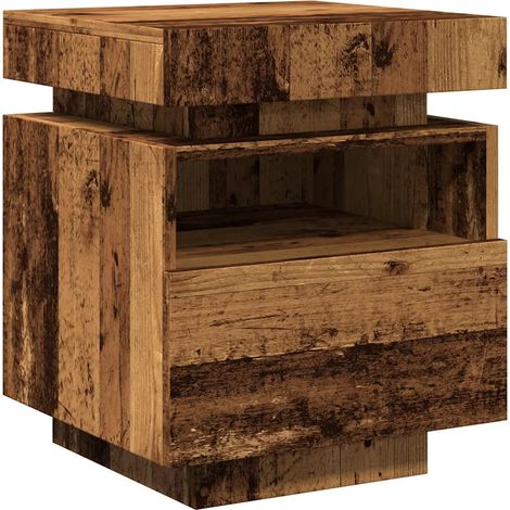 Table de chevet avec éclairage LED pratique design moderne 40 x 39 x 48 cm en bois d'ingénierie vieux bois (1/5)