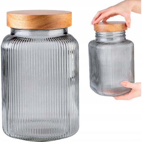 Barattolo in vetro con coperchio in legno / grigio 3 litri