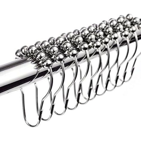 Lot de 12 Anneaux de Rideau de Douche en Acier Inoxydable avec système Coulissant, 12 Crochets Simples, 69 x 39 mm (1/5)