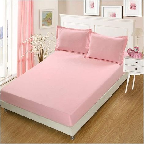 Couvre-lit élastiqué, 100 % coton, 100 x 200 cm, KDF, 1 personne, rose (1/2)