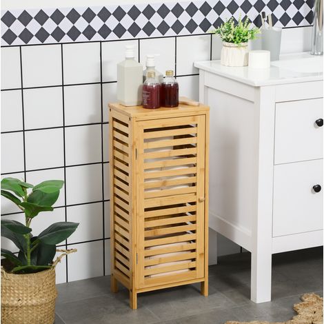 MEUBLIV Mueble de baño de bambú natural 30x19,9x70 cm con puerta de lamas (1/5)