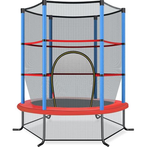 Trampoline enfant bleu Ø165 cm avec filet de protection 360 et structure en acier robuste pour jardin, cour et intérieur (1/5)