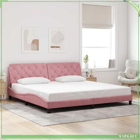 Cadre de lit avec tête de lit - Modèle 3207946 - Velours rose - 200x200 cm - Structure bois massif (1/5)
