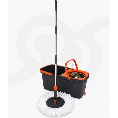 Set Mocio Rotante con Doppio Secchio, Cestello Inox e 2 Panni Microfibra