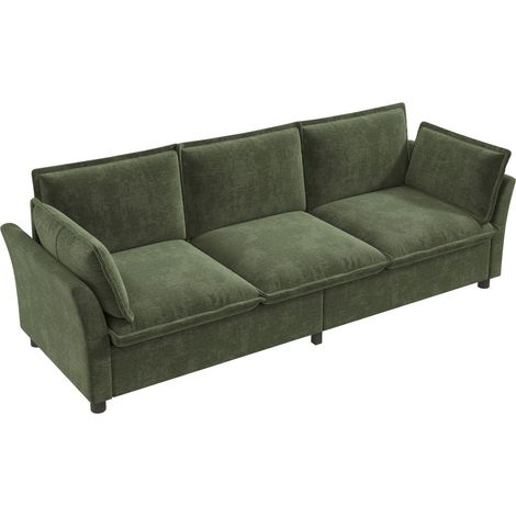 Ensemble de canapé modulaire 3-1-1 en chenille verte, 3 places et 2 fauteuils, design moderne pour salon (1/5)