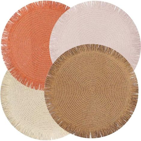 Set aus 4 runden Platzsets im Bohème-Stil, verschleiß- und hitzebeständig, rutschfest, für Küche, Restaurant, Esstisch, Heimdekoration, 38 cm.