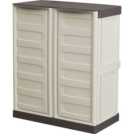Armario de mediana altura en polipropileno, color marfil y taupe, L 700 x P 390 x H 855 mm. (1/5)