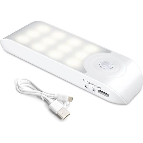 Veilleuse LED Rechargeable,Automatique Lampe Led Détecteur De Mouvement, pour Placard Chambre Couloir Armoire Escalier [12 LED] (1/5)