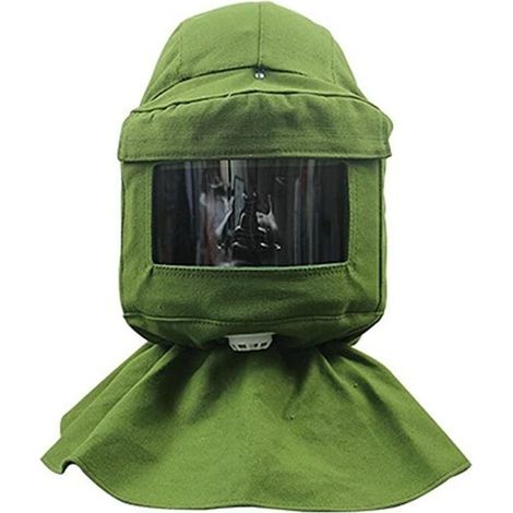 Cagoule de sablage, foulard de sablage, masque anti-vent, anti-sablage, outils de protection contre la poussière, masque, bâche verte + casque de protection (1/5)