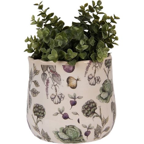 Pot de fleurs légumes beige céramique 18x18x16cm (1/3)