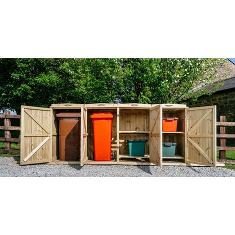 Chatburn 2 Wheelie Bin/4 Recycle Box Store - L80.4 x W261.5 x H120 cm - Fits 2x 180L or 2x 240L Wheelie Bins & 4x Recycle Boxes