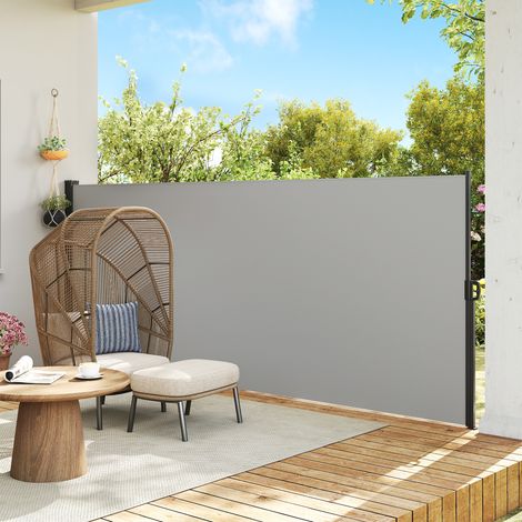 Seitliche Markise, Sichtschutz, einziehbar, Maße 4 m B x 1,60 m H, Aluminium, hochdichtes, UV-beständiges Polyestergewebe (180 g/m²), grau