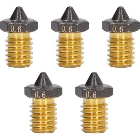 Lot de 5 buses d'impression 3D en laiton revêtu PTFE, trou 0,6 mm, haute pression, pour filament 1,75 mm, remplacement de buse d'extrudeuse (1/5)