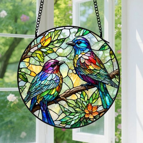 9cm Suspension en Vitrail, Attrape-Soleil Artistique Minimaliste pour Jardin Fenêtre, Décoration Intérieure Unique, Cadeau Femme Homme (1/5)