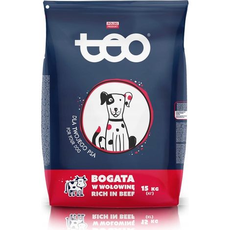 Cibo secco per cani TEO ricco di manzo, 15 kg
