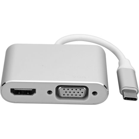 Adaptateur TypeC Hub vers VGA HDMI DVI DisplayPort/Ethernet 3.1, station d'accueil convertisseur, résolution 4K (argent) (1/5)