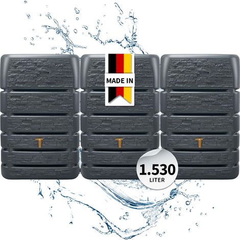 4rain SLIM STONE DECOR Mauertank-Set 1530 Liter graphite grey, 3 x SLIM 510 L inkl. Verbindungsset