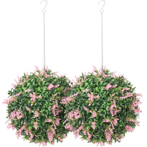 Set of 2 Artificial Plant Topiary Balls, UVprotected Fake Decorative Plants, Pink (1/5)