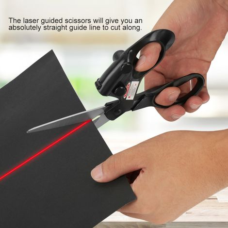 Tijeras profesionales con guía láser para coser, cortar tela y papel de forma recta y rápida, ideales para aficiones creativas.