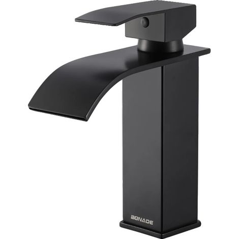 Grifo de lavabo con diseño de caño tipo cascada, respetuoso con el medio ambiente, color negro, G3/8 (1/2)