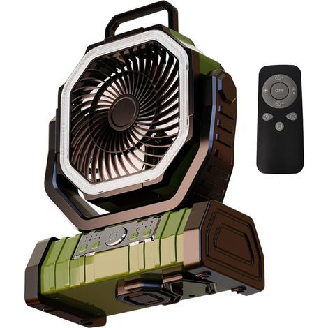 Camping fan with adjustable speed LED light for tents, long-lasting 10W 20,000mAh battery for camping and travel (1/5)