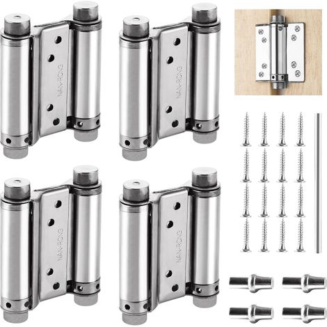 4 Pièces Charniere Porte Battante 120 x 75 mm, Charniere Inox Double Action avec Ressort, Ferrure Saloon pour Cafe, Bar, Cuisine, Passage Interieur et Portillon (1/5)