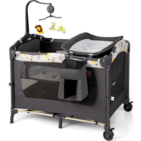 Costway – Parc bébé 3 en 1 avec berceau en tissu Oxford – Lit de voyage avec centre musical et table à langer – Dimensions 107 x 72 x 80,5 cm (1/5)