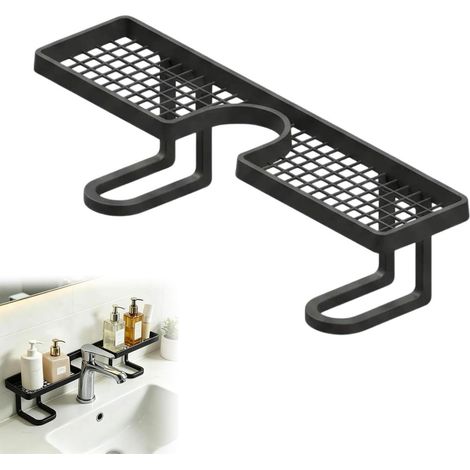 Étagère de rangement pour robinet à poser sur l'évier, sans perçage, autoportante, avec système d'évacuation de l'eau, gain de place pour la cuisine et la salle de bain (noir) (1/5)
