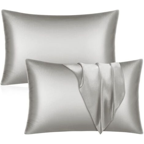 2er-Set Satin-Kissenbezüge – Graue Kissenbezüge für Haare und Haut, Standardgröße mit Umschlagverschluss, 51 x 66 cm (1/5)