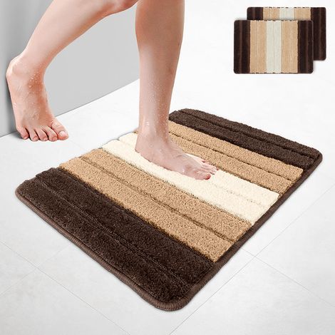 VOUNOT® 2er-Set Badematte Rutschfeste, Mikrofaser Badezimmerteppich Farbverlauf 50x80cm Beige