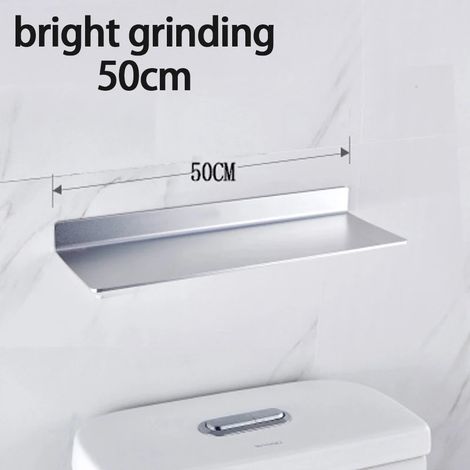 Étagère murale flottante en métal argenté (50 cm) - Étagère murale en métal, étagère flottante noire, petite étagère de salle de bain, étagères d'exposition pour le rangement mural (1/5)
