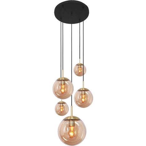 Suspension Bollique LED ambre – Verre et métal – Longueur câble 350 cm – Culot E27 – Éclairage moderne pour espaces hauts – Steinhauer