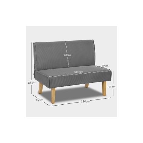 Canapé 2 places gris en tissu côtelé avec pieds en bois et assise rembourrée pour salon, chambre et bureau (1/5)