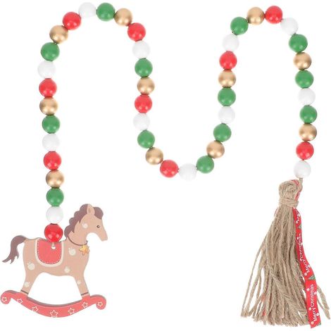 Guirlande de perles en bois, décoration de Noël, 4 pièces, pompon rouge à suspendre (1/5)