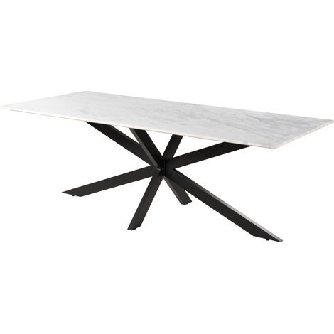 Esstisch 220x100x76 Marmor weiß / Kreuzgestell Eisen schwarz BARCELONA 313