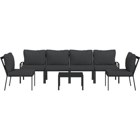 Mobili da giardino mobili da esterno Set di mobili da 7 pezzi con cuscini in acciaio bambù grigio 020017181