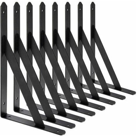 Equerre Etagere Murale, 8 Pcs Supports Triangulaires de 90 Degrés en Acier, Équerres Étagères 200mm x 120mm, Support d'angle Brace (Noir) (1/5)