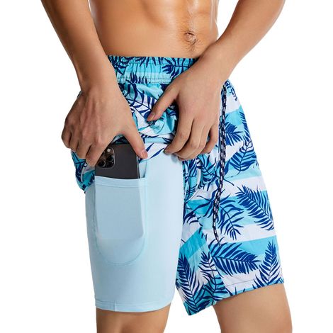 Short De Bain Homme - Doublure Compressée Intégrée - Tissu Léger Rapide Séchage - Coupe Détendue - Pour Piscine Plage Sport - Taille Unique