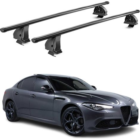 OMAC Stahl Dachträger Querträger Alfa Romeo Giulia 2016-2026 – TÜV / DIN 75302:2019 – Abschließbar – Max. 75 kg – 2 Stangen – Schwarz (1/5)