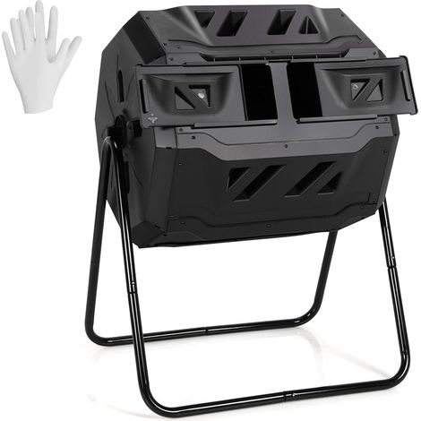 Bidone da Compostaggio Girevole da Esterno, Dispositivo di Compostaggio da 40 Galloni con Doppia Camera 2 Porte Scorrevoli, Cesto Portatile per Compost per Giardini e Cortili (1/5)