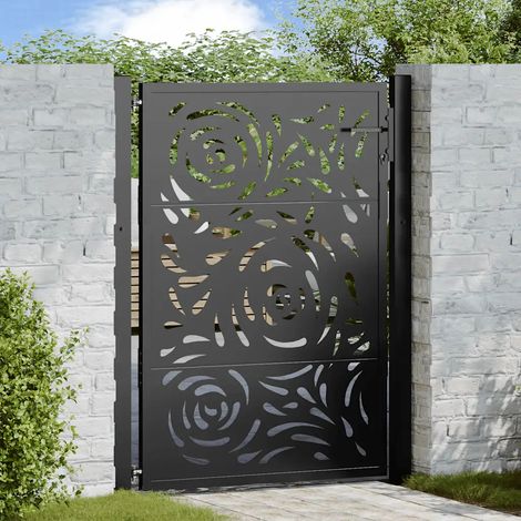 Gartentor Schwarz 100x125 cm Stahl Flammendesign vidaXL