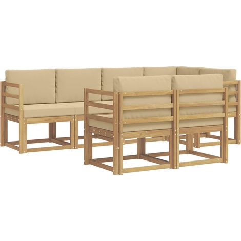 Set di divani da esterno 7 pz Bianco e Beige Poliestere vidaXL (1/5)