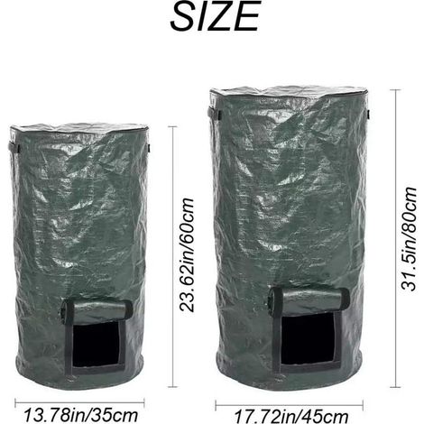 Lot de 2 sacs à compost bio de 15 et 34 gallons, composteurs de jardin réutilisables en PE pour l'élimination des déchets de cuisine, potager et cour. (1/5)
